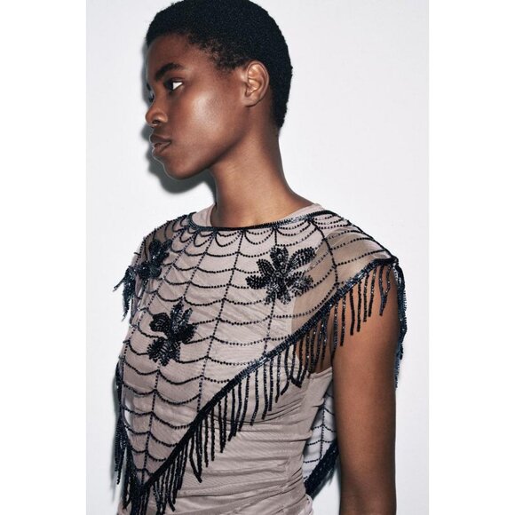 ZARA CAPE WITH BEADED EMBROIDERY - Picture 3 of 5